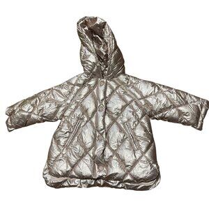 Zara Baby Metallic Quilted Hooded Jacket Girls 9-12 Months Soft Pink Lightweight